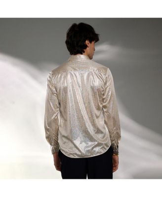 Men's Metallic Beige Sheen Chevron Shirt