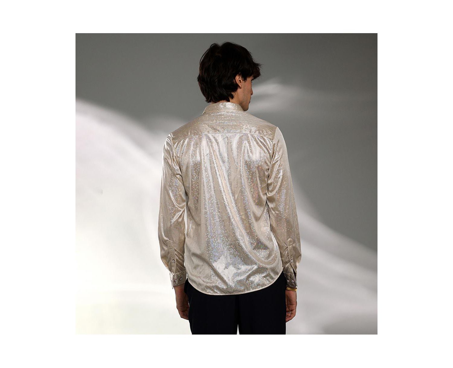 Men's Metallic Beige Sheen Chevron Shirt