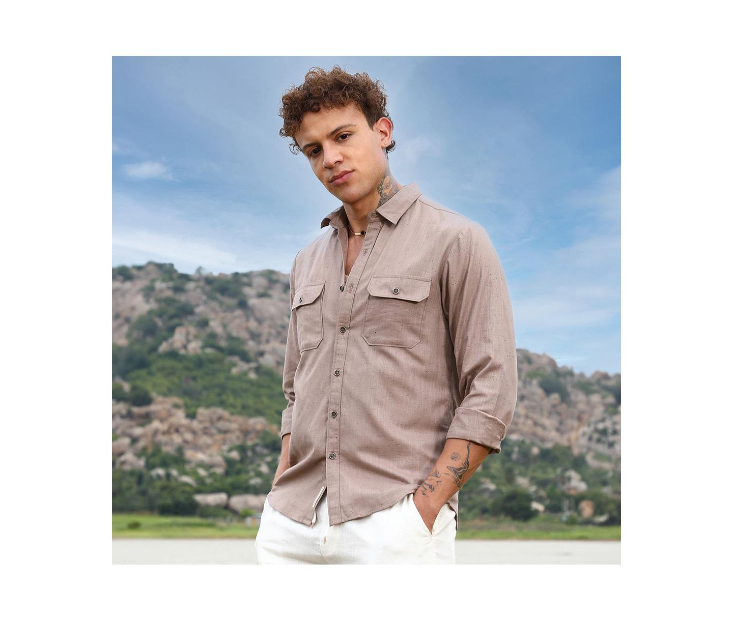 Мужская рубашка Cahoot Campus Sutra Peanut Brown Heathered Utility, цвет: Коричневый — фото 4