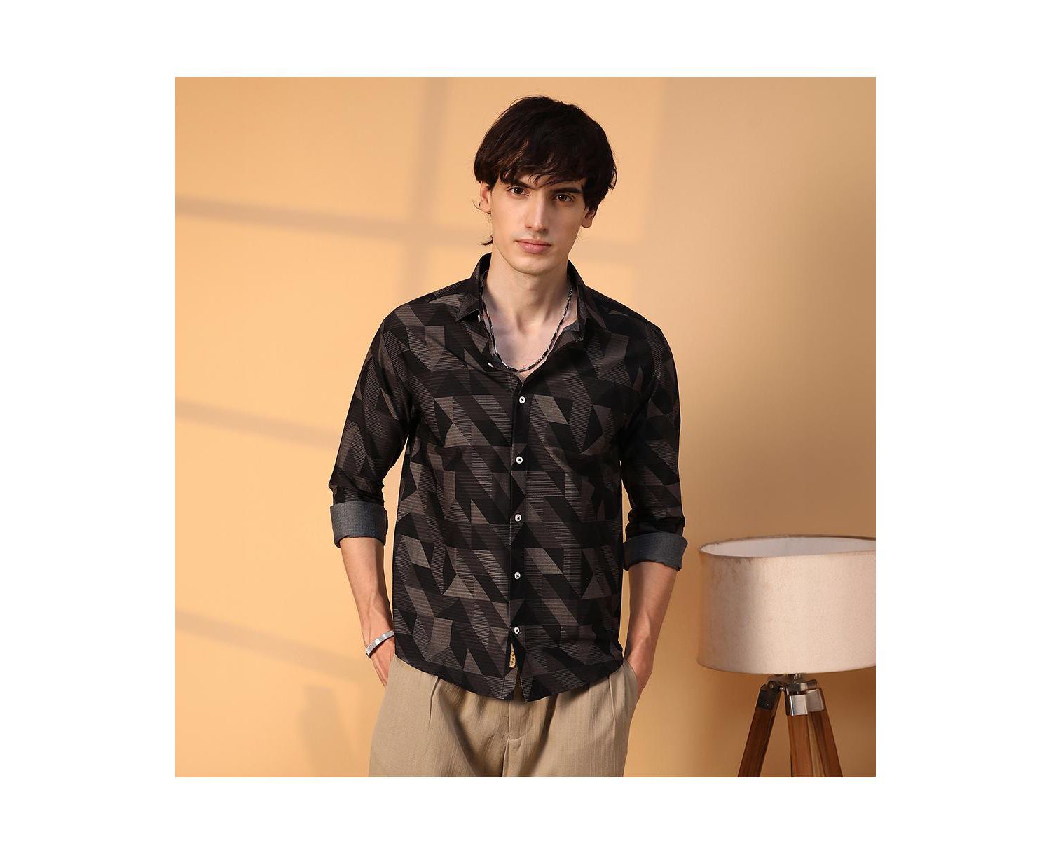 Men's Midnight Black Geometric Seersucker Shirt