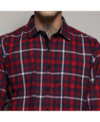 Men's Navy Blue & Red Tartan Plaid Shirt