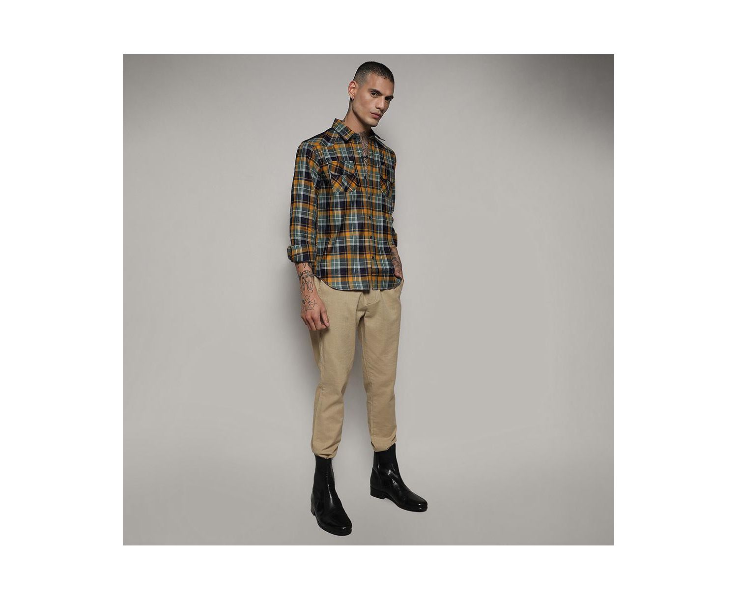 Men's Checks Cyan Shirt
