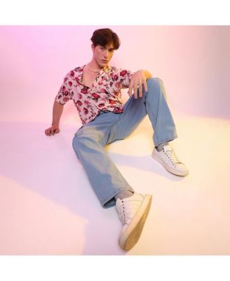 Men's Vermillion Red & Ivory White Rose Shirt