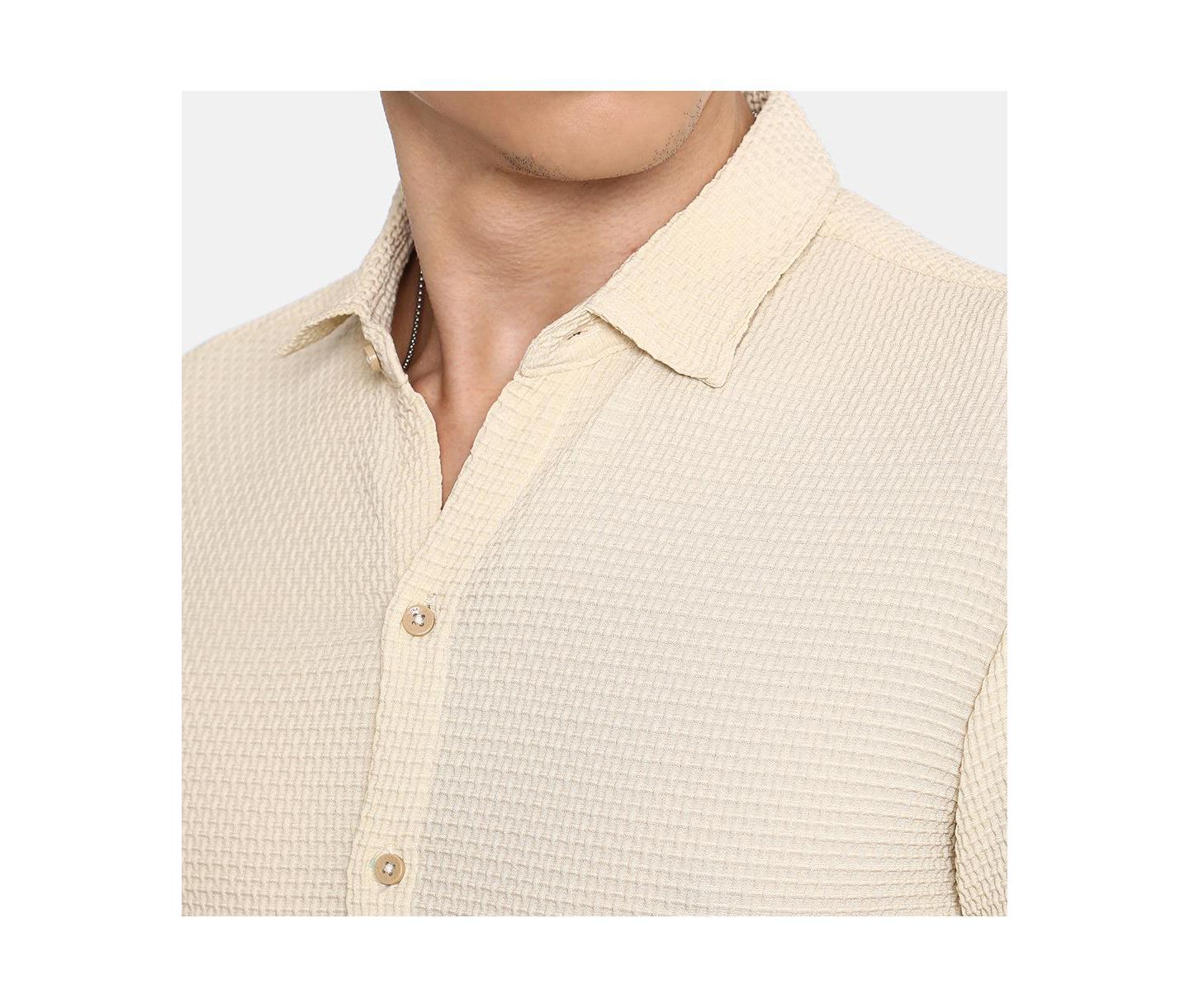 Мужская рубашка Cahoot Campus Sutra Ivory White Weave-Textured, цвет: Белый — фото 7