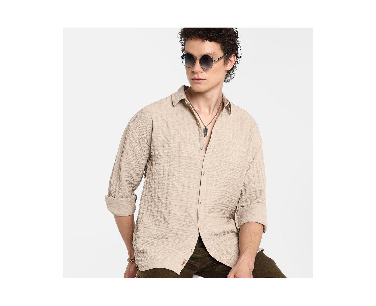 Men's Saltbox Beige Dimentional-Textured Shirt