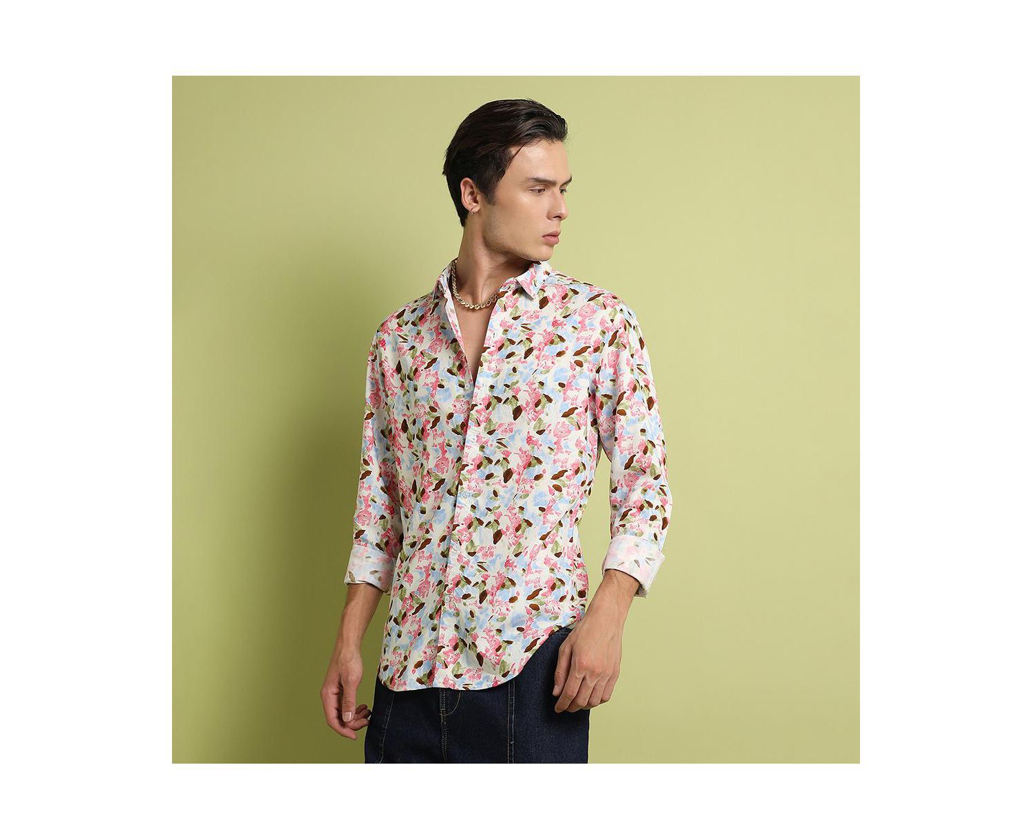 Men's Blue & Pink Leaf Strokes Shirt