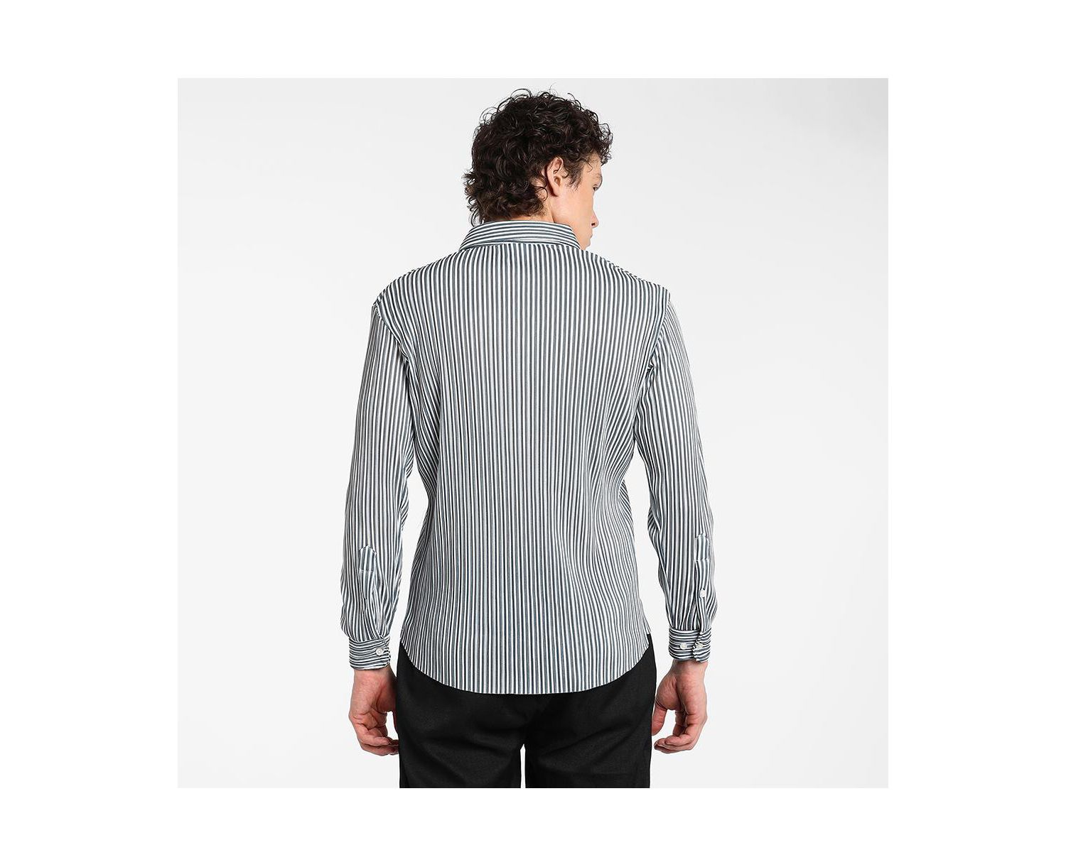 Men's Midnight Black and Powder White Pleat-Creased Shirt