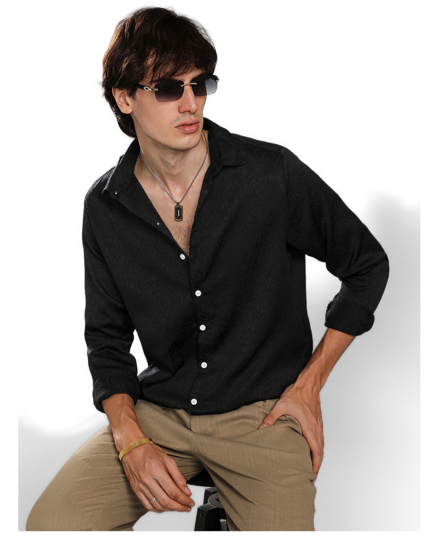 Мужская рубашка Cahoot Campus Sutra Onyx Black Abstract-Textured, цвет: Чёрный — фото 1