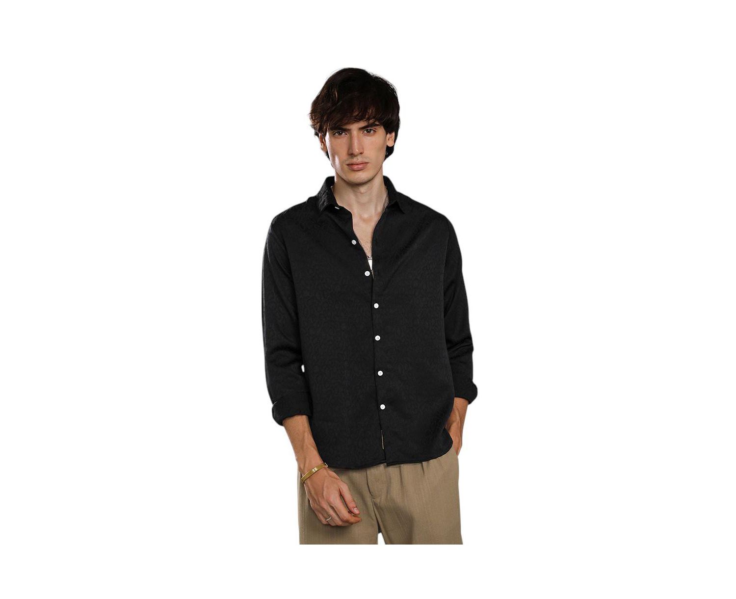 Men's Onyx Black Abstract-Textured Shirt