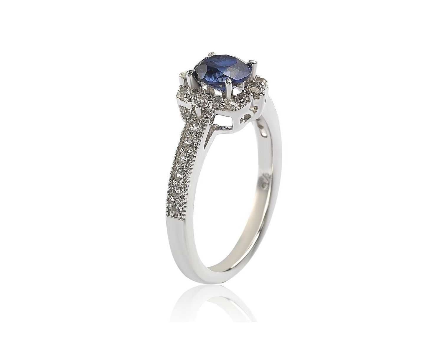 Suzy Levian Sterling Sapphire & Created Sapphire Eccentric Halo Center Stone Ring