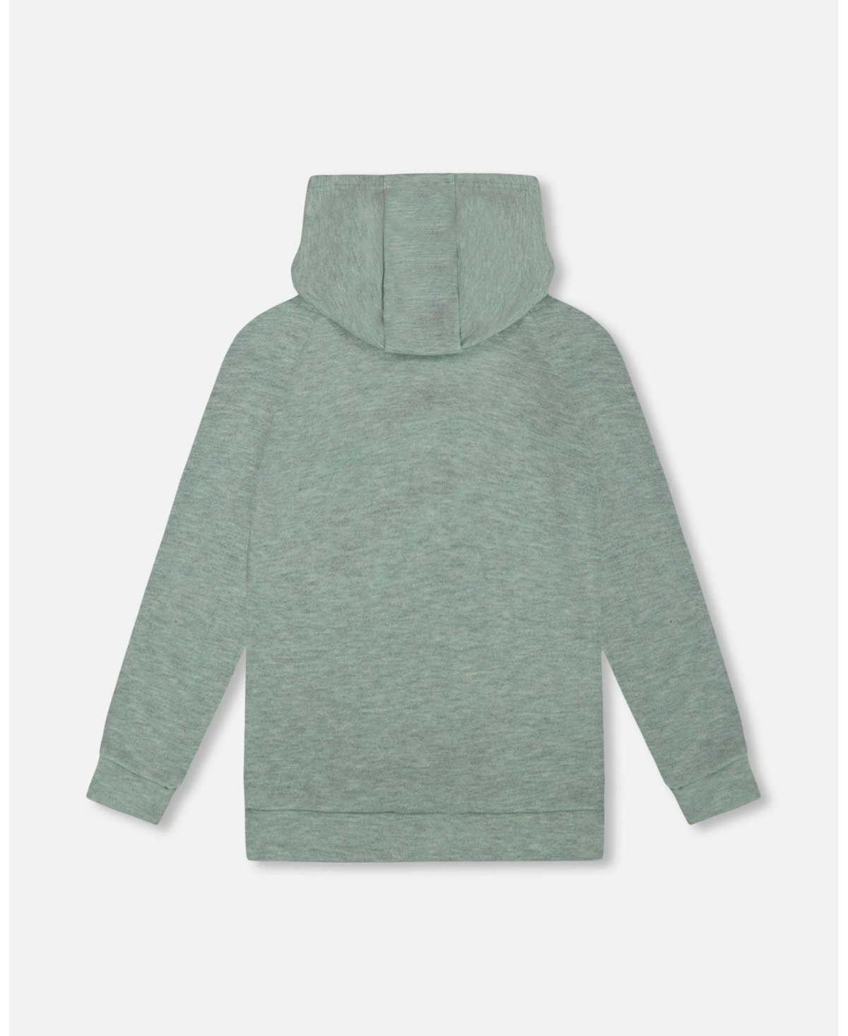 Deux par Girl Hooded Tunic Sage Green with Owl Print