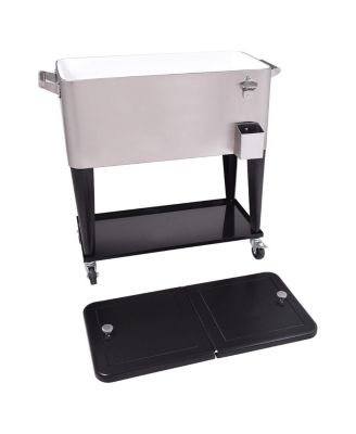 80 Quart Stainless Steel Patio Rolling Ice and Beverage Cooler