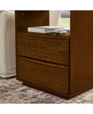 Nightstand with Charging Station & Outlet Hole & 2 Solid Wood Drawers