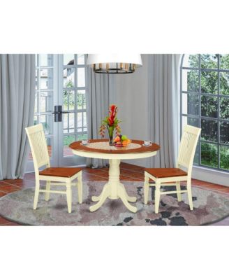 3-Piece Wooden Dining Set with Round Pedestal Table and 2 Chairs, Solid Hardwood Kitchen Set
