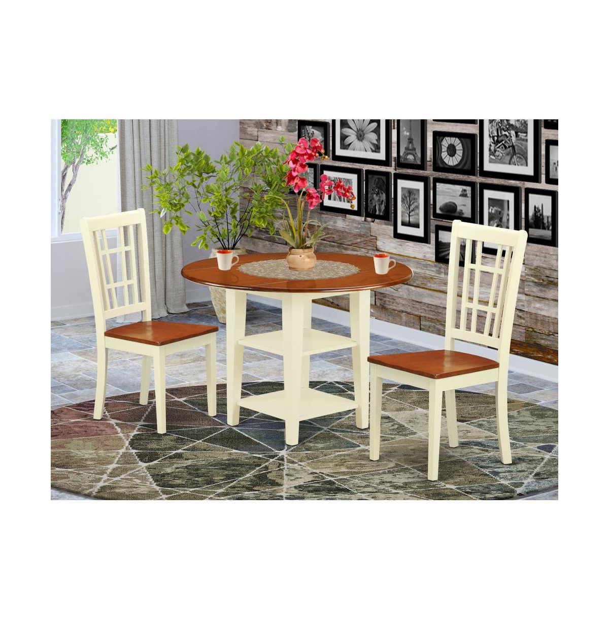 East West Furniture Dining Room Set Buttermilk & Cherry