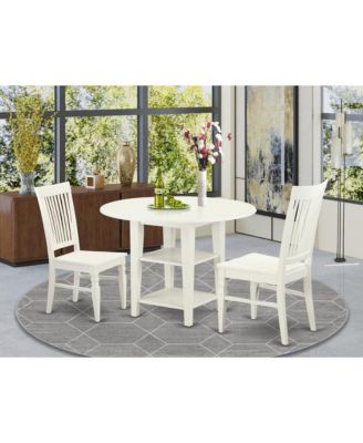 3Pc Real Wood Drop Leaf Table & Slat Back Chairs Dining Room Set