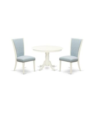 3-Pc. Rubberwood Baby Blue Upholstery Linen Antique Round Dining Set