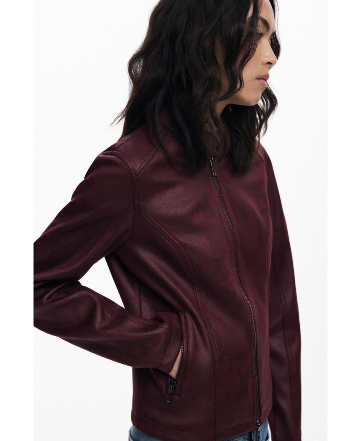 Desigual Faux Leather Jacket In Burgundy