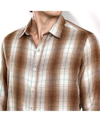 Men's Chocolate Brown & Cream White Ombre Buffalo Check Shirt