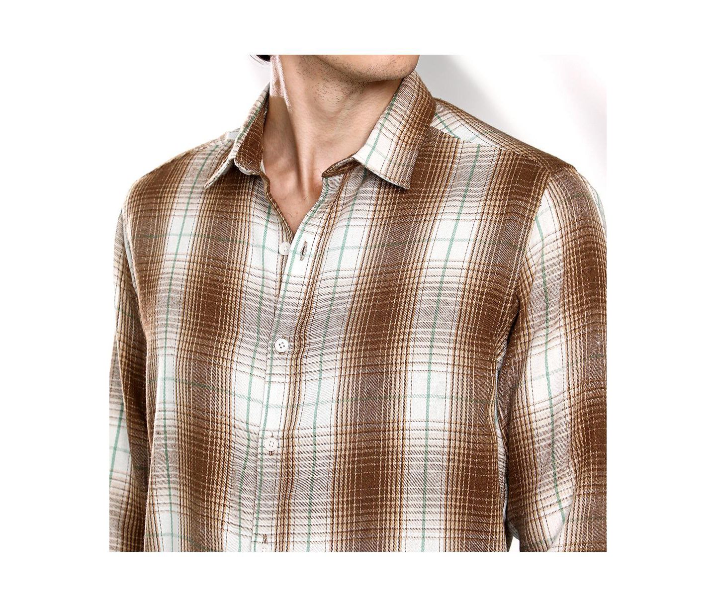 Мужская рубашка Cahoot Campus Sutra Chocolate Brown & Cream White Ombre Buffalo Check, цвет: Коричневый — фото 6