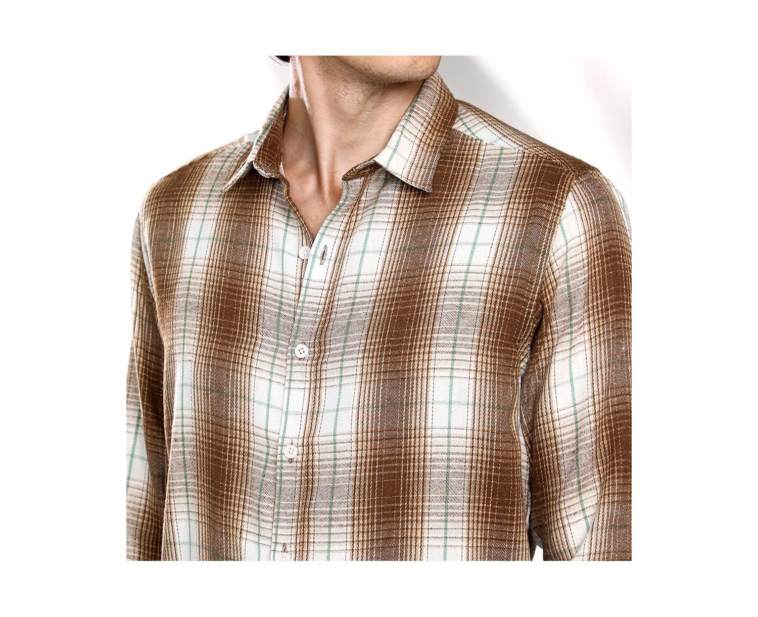 Men's Chocolate Brown & Cream White Ombre Buffalo Check Shirt