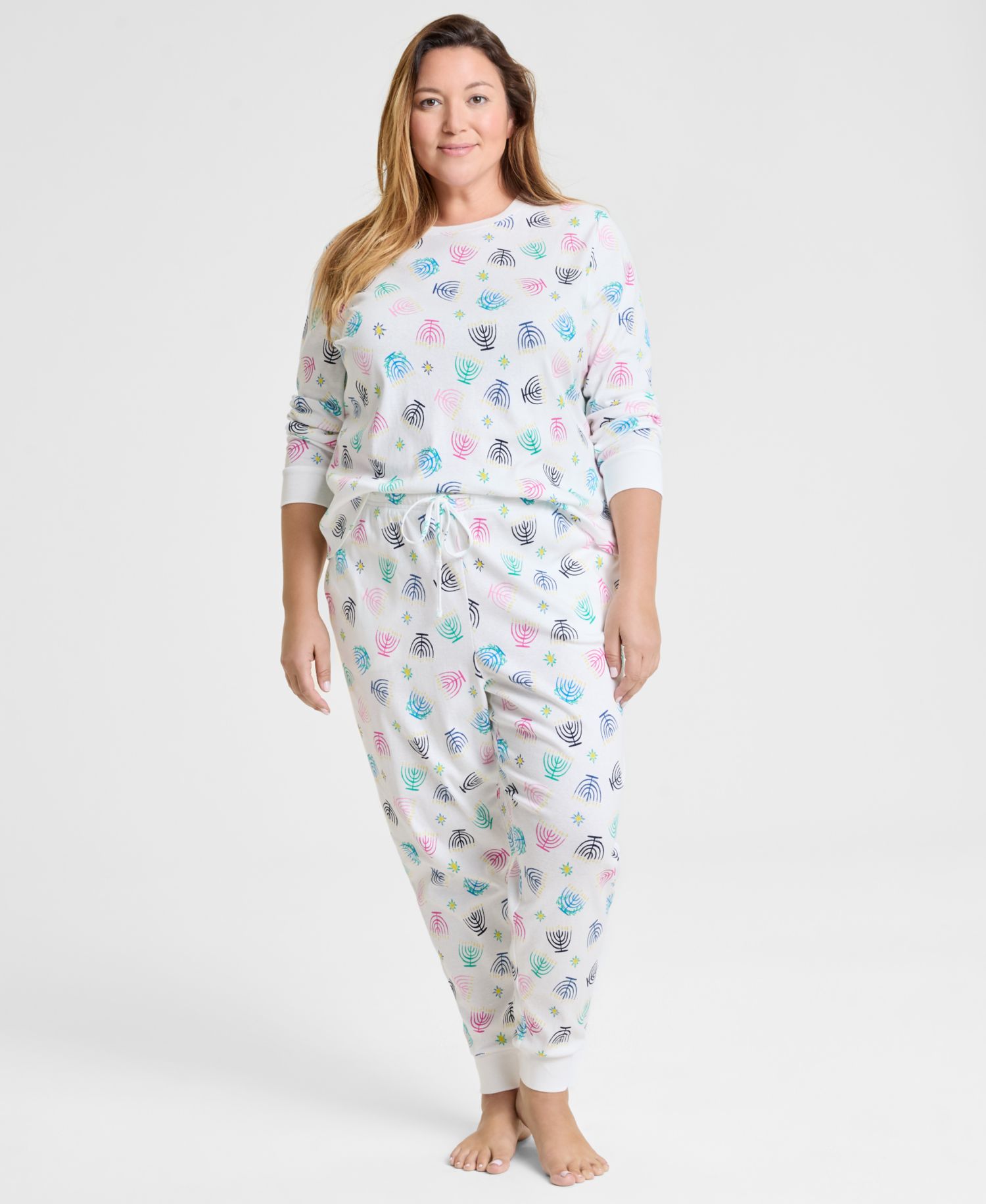 Plus Size Multi Menorah Cotton Pajama Set