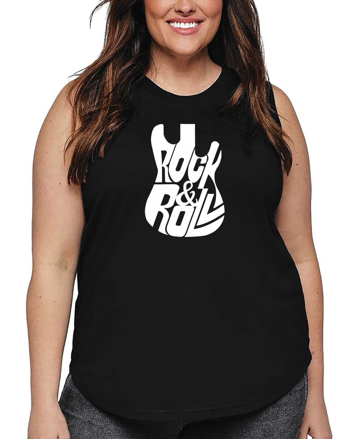 La Pop Art Plus Size Rock And Roll Guitar Word Art Tank Top In Black