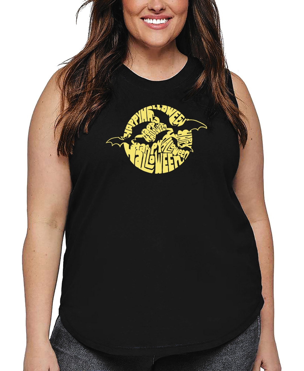 La Pop Art Plus Size Halloween Bats Word Art Tank Top In Black