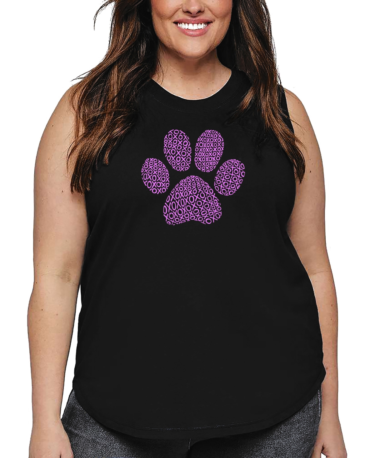 La Pop Art Plus Size Xoxo Dog Paw Word Art Tank Top In Black