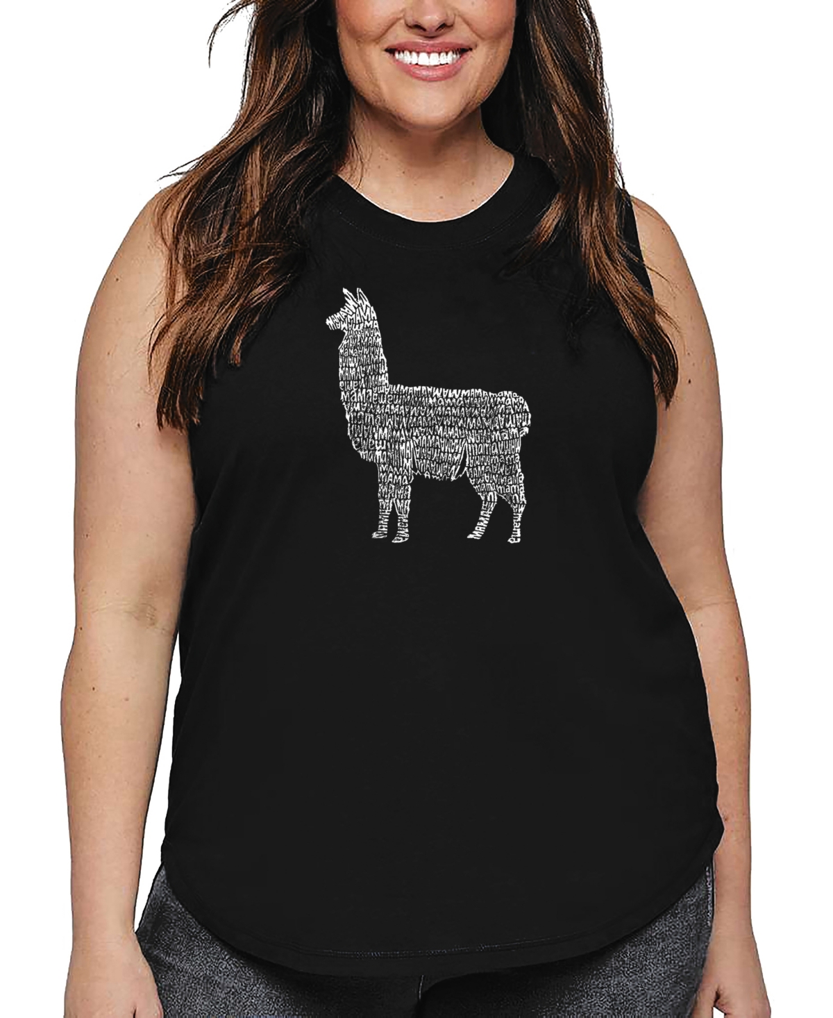 La Pop Art Plus Size Llama Mama Word Art Tank Top In Black