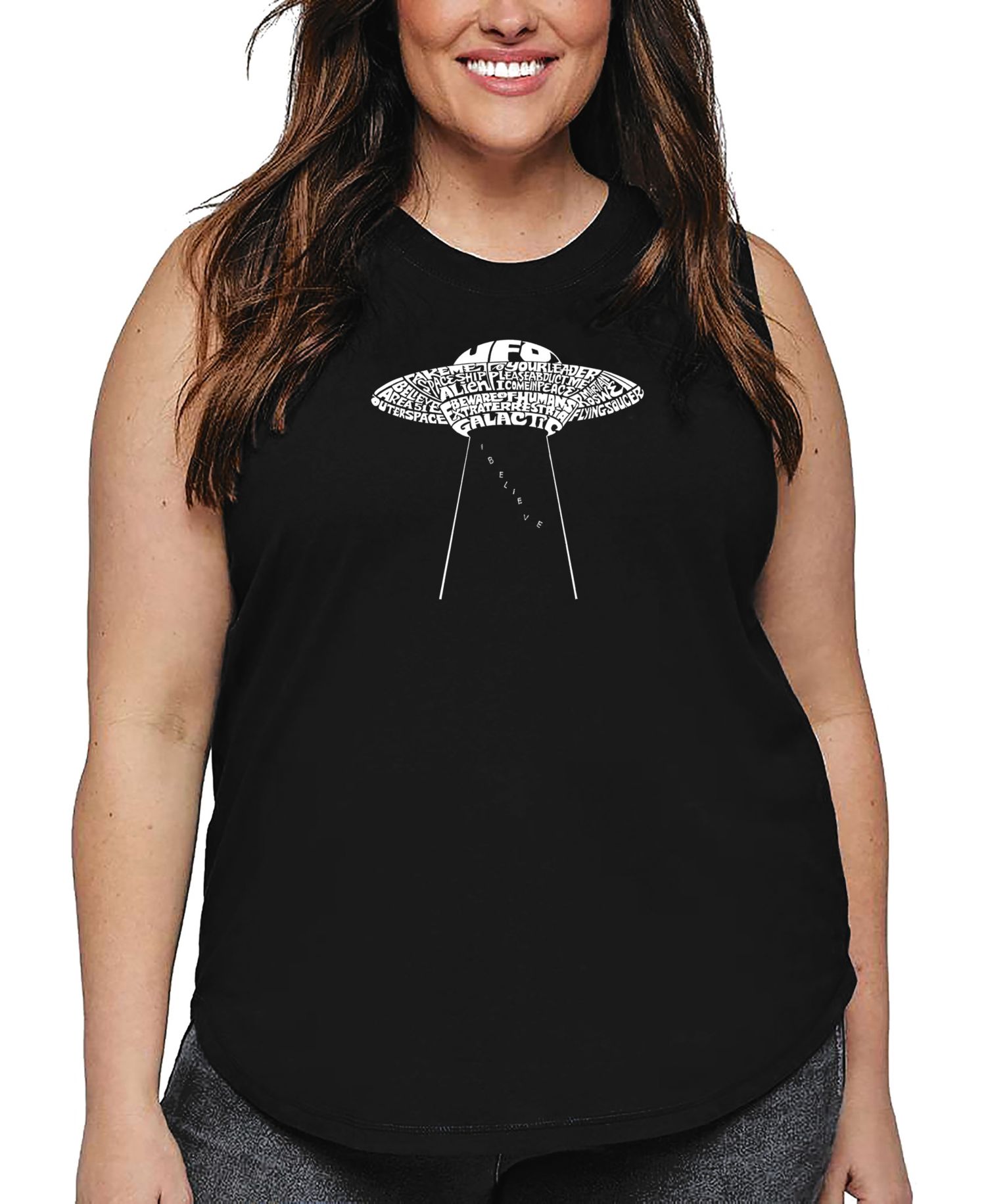 Plus Size Flying Saucer UFO Word Art Tank Top