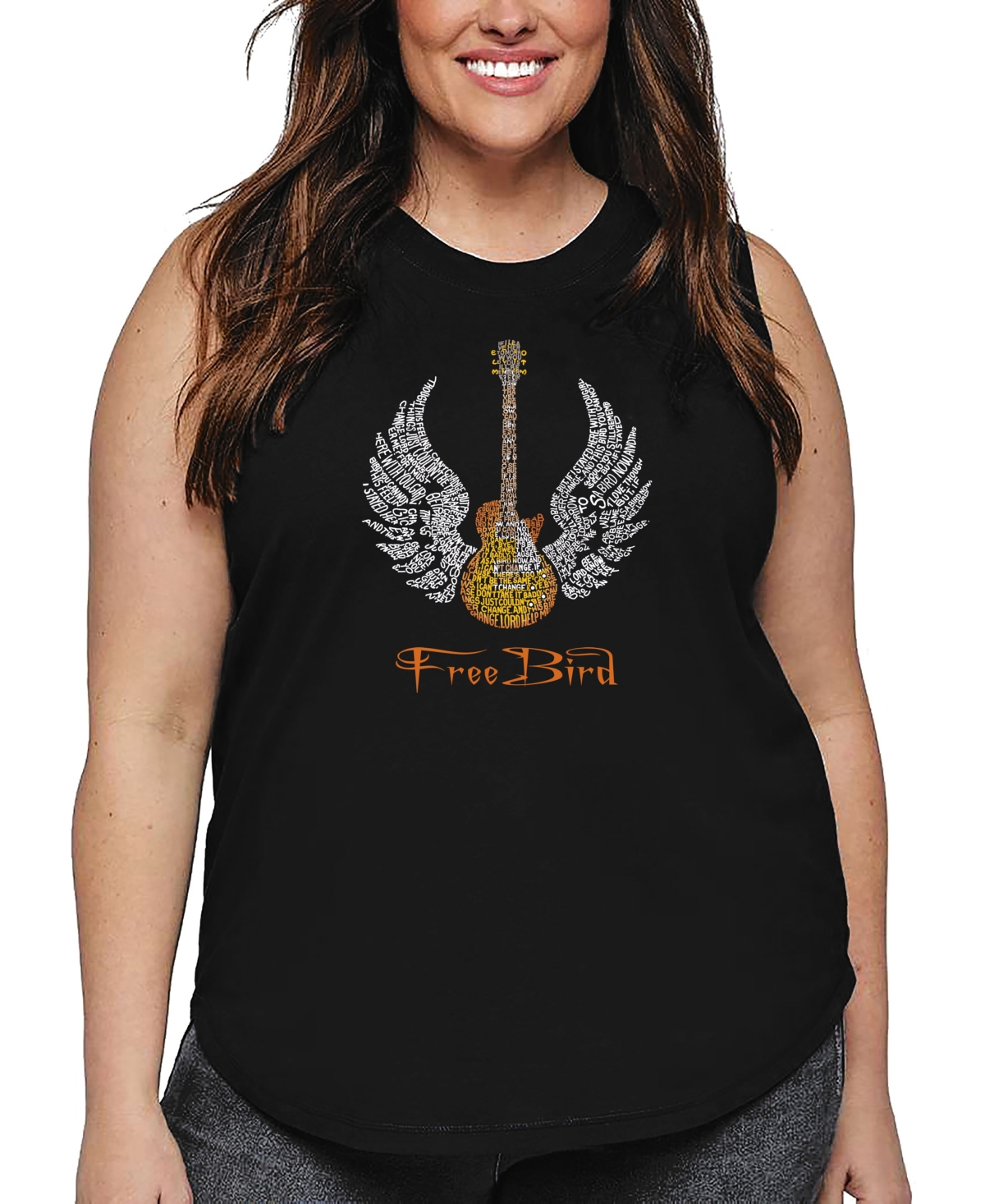 La Pop Art Plus Size Lyrics To Freebird Word Art Tank Top In Black