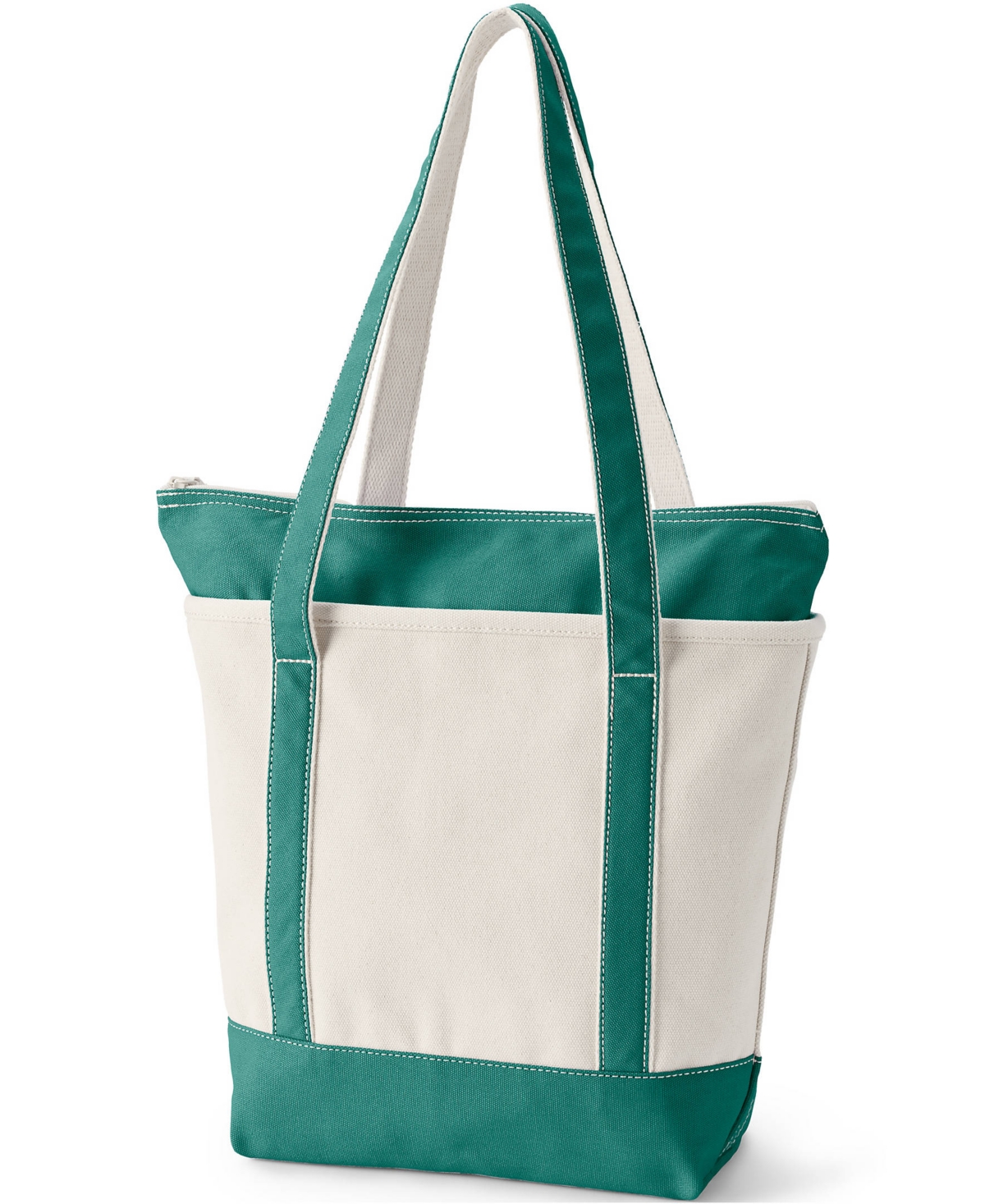 Medium Natural 5 Pocket Zip Top Long Handle Canvas Tote Bag - Natural/heritage red