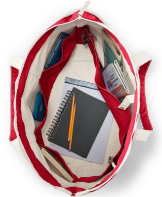 Extra Large 5 Pocket Zip Top Long Handle Canvas Tote Bag