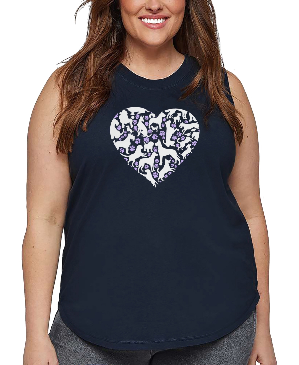 La Pop Art La Pop Heart Plus Size Dog Heart Word Art Tank Top In Blue