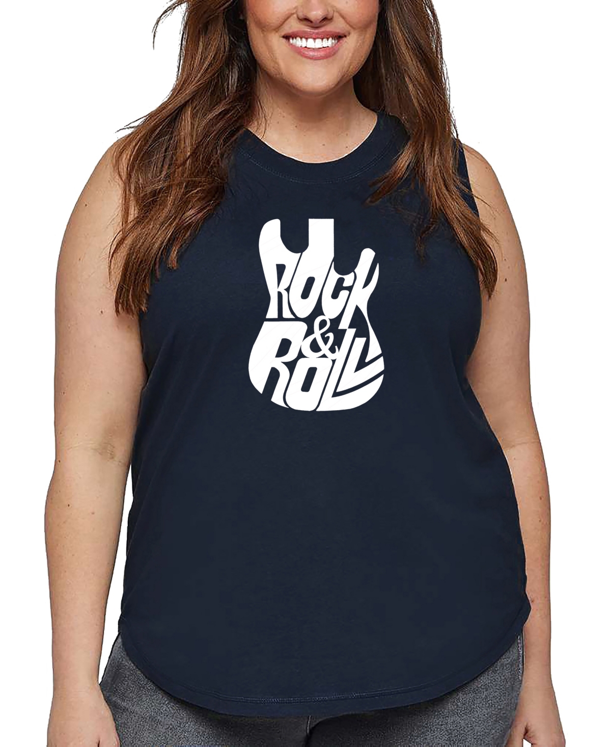 La Pop Art Plus Size Rock And Roll Guitar Word Art Tank Top In Blue