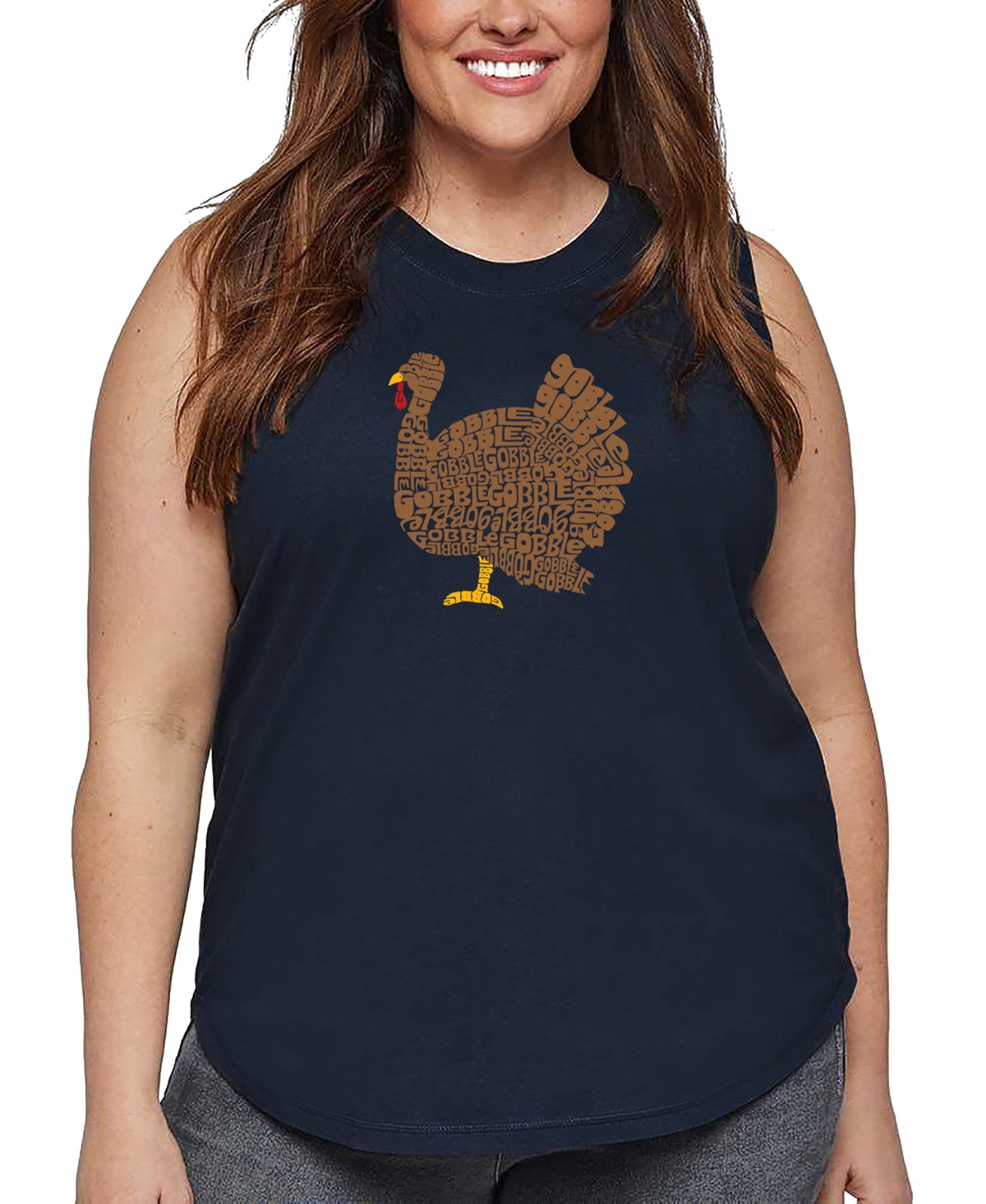 La Pop Art Plus Size Thanksgiving Word Art Tank Top In Blue