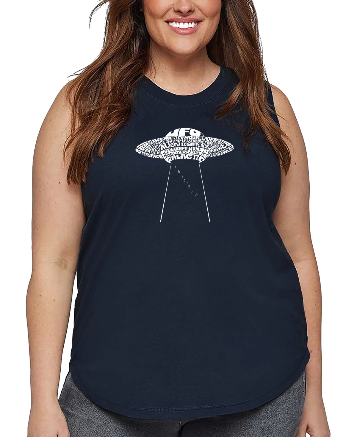 La Pop Art Plus Size Flying Saucer Ufo Word Art Tank Top In Blue