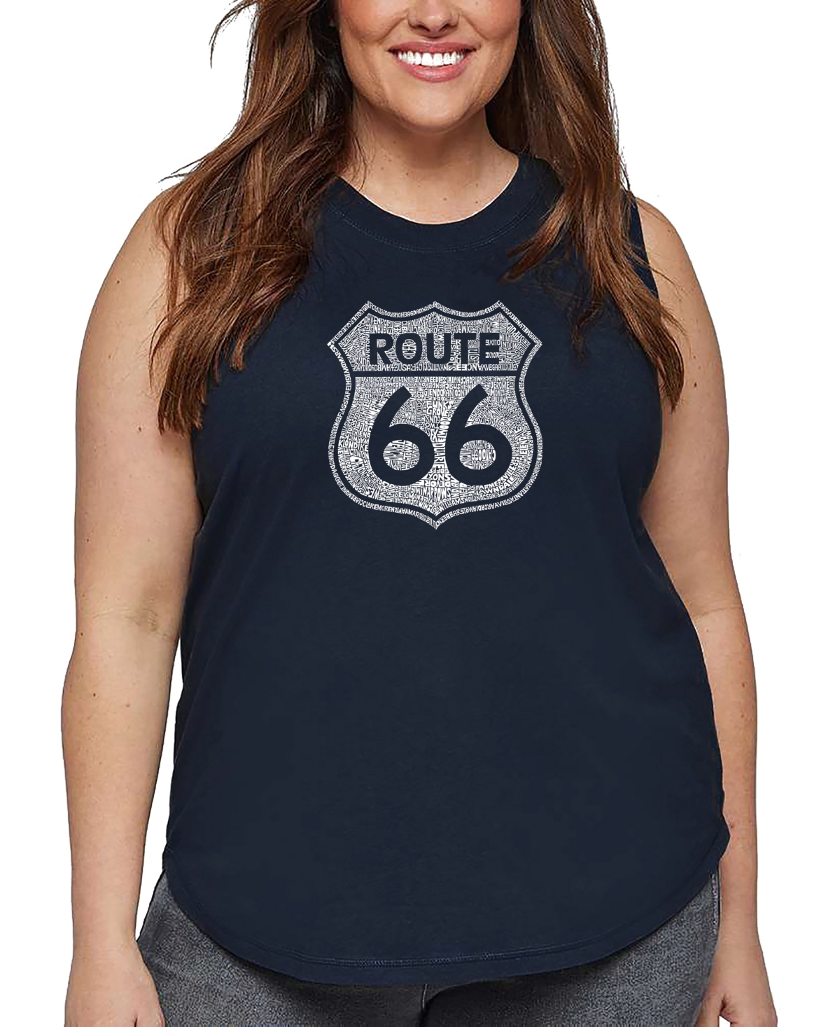 La Pop Art Plus Size Legendary Route 66 Word Art Tank Top In Blue