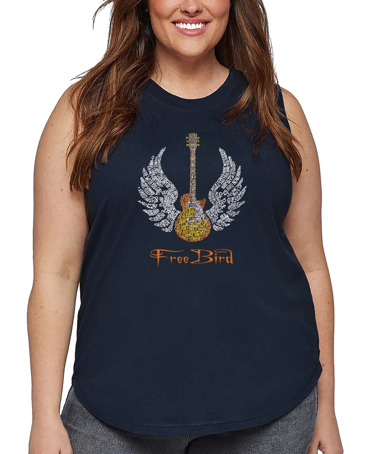La Pop Art Plus Size Lyrics To Freebird Word Art Tank Top In Blue