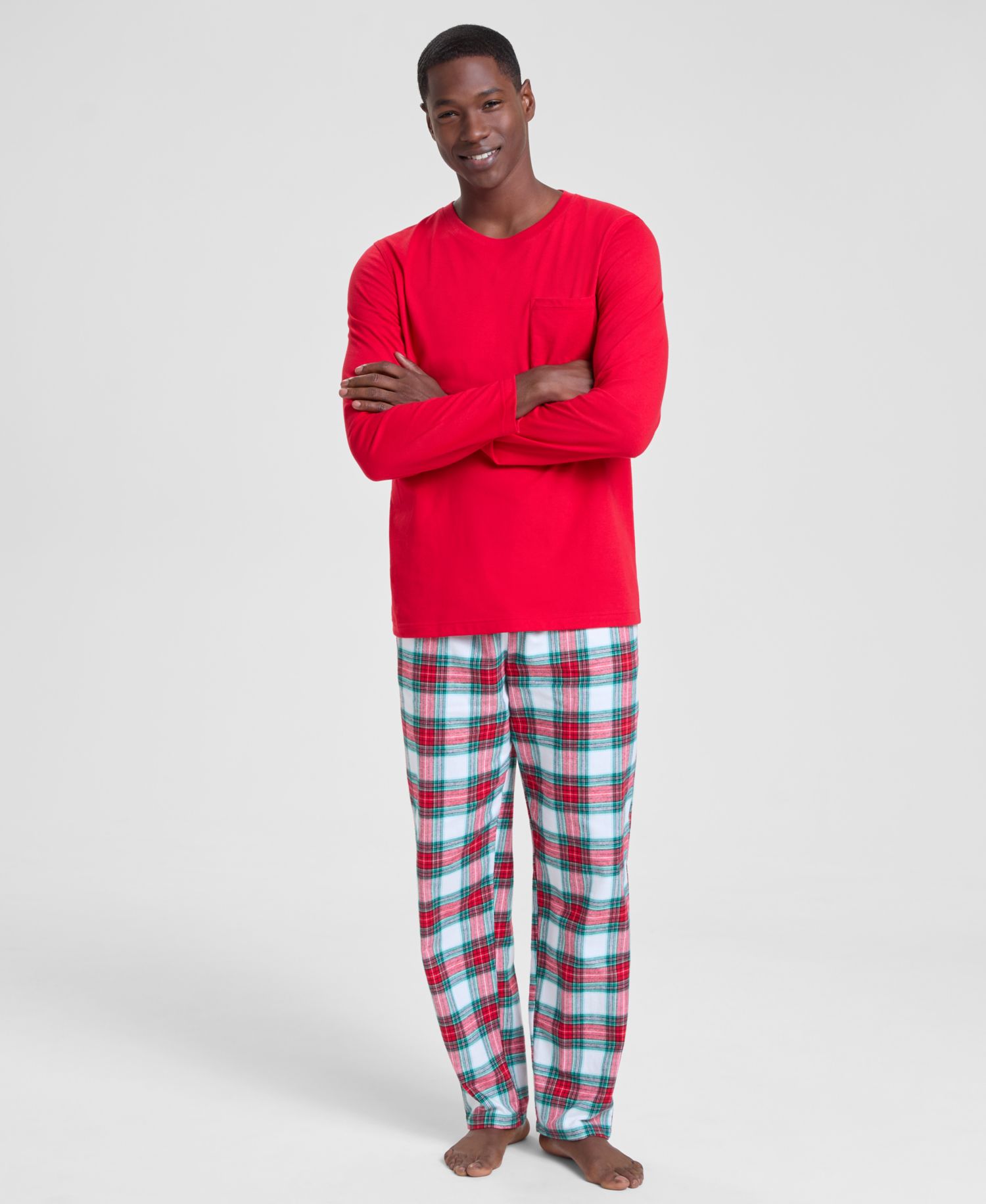 Men's Merry Mix Plaid Crew Neck Matching Family Pajamas Set
