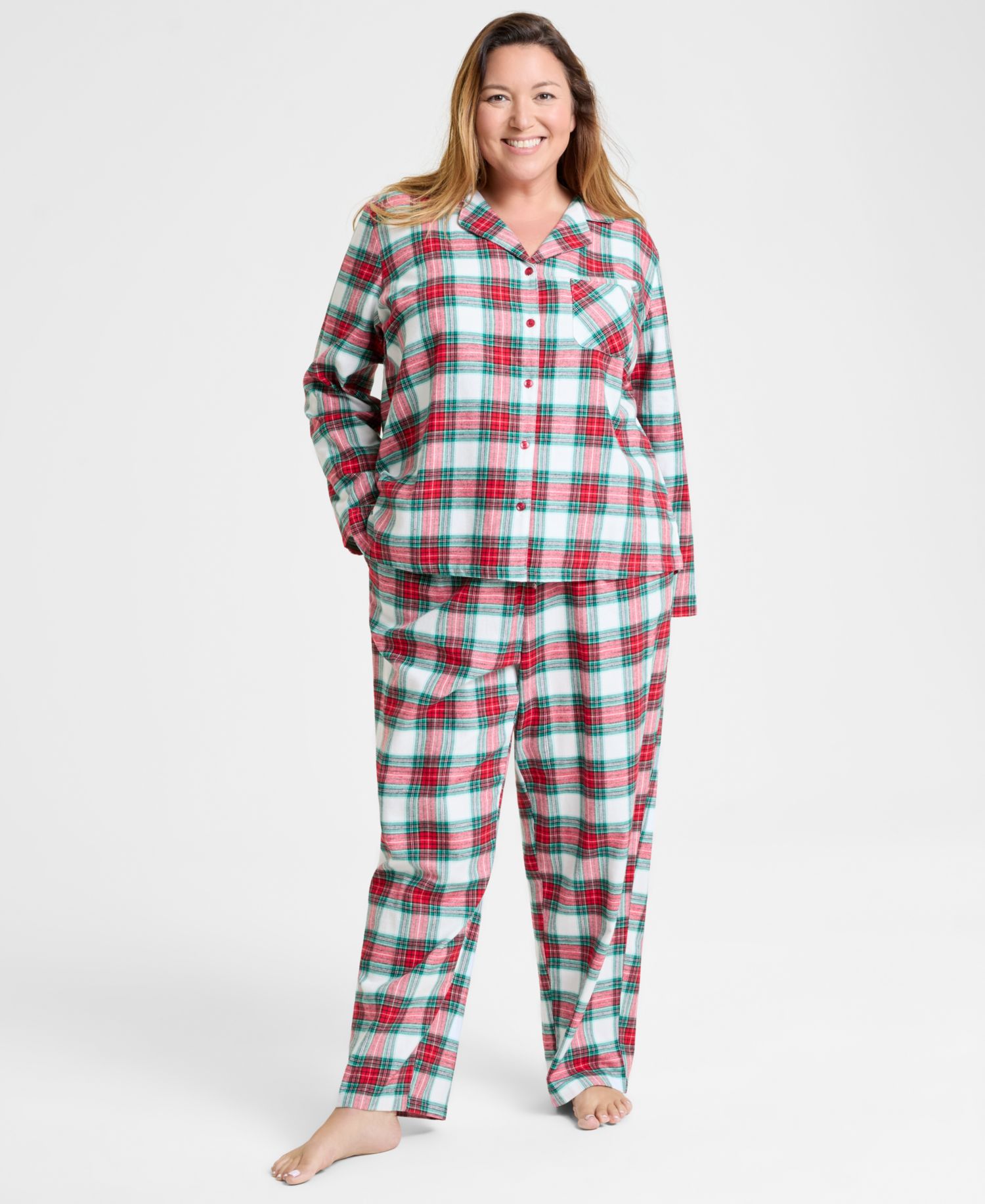 Plus Size Merry Plaid Notch Collar Matching Family Pajamas Set