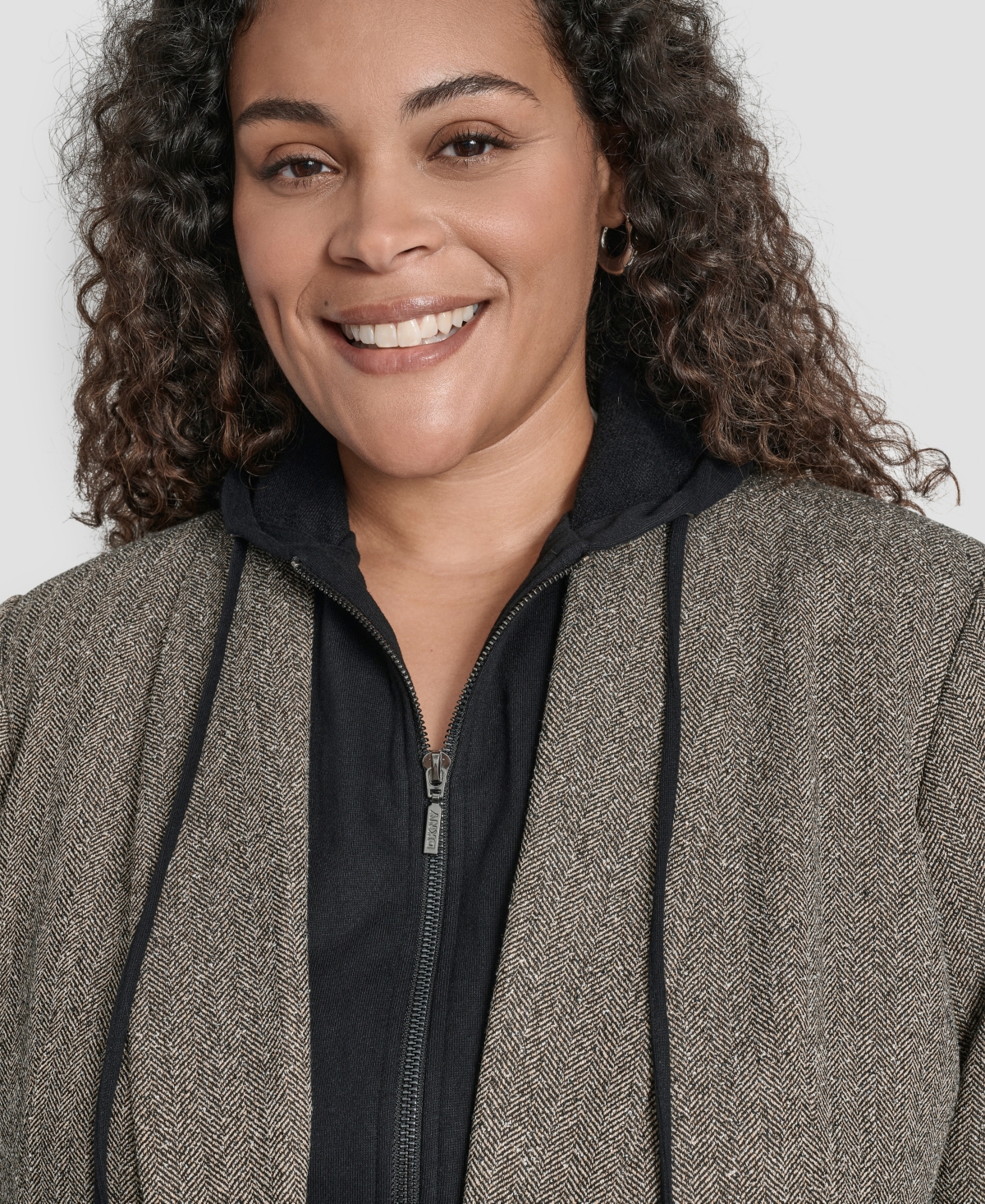 Dkny Plus Size Herringbone Blazer In Gray