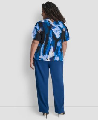 Plus Size Keyhole Twist Neck Balloon Sleeve Top