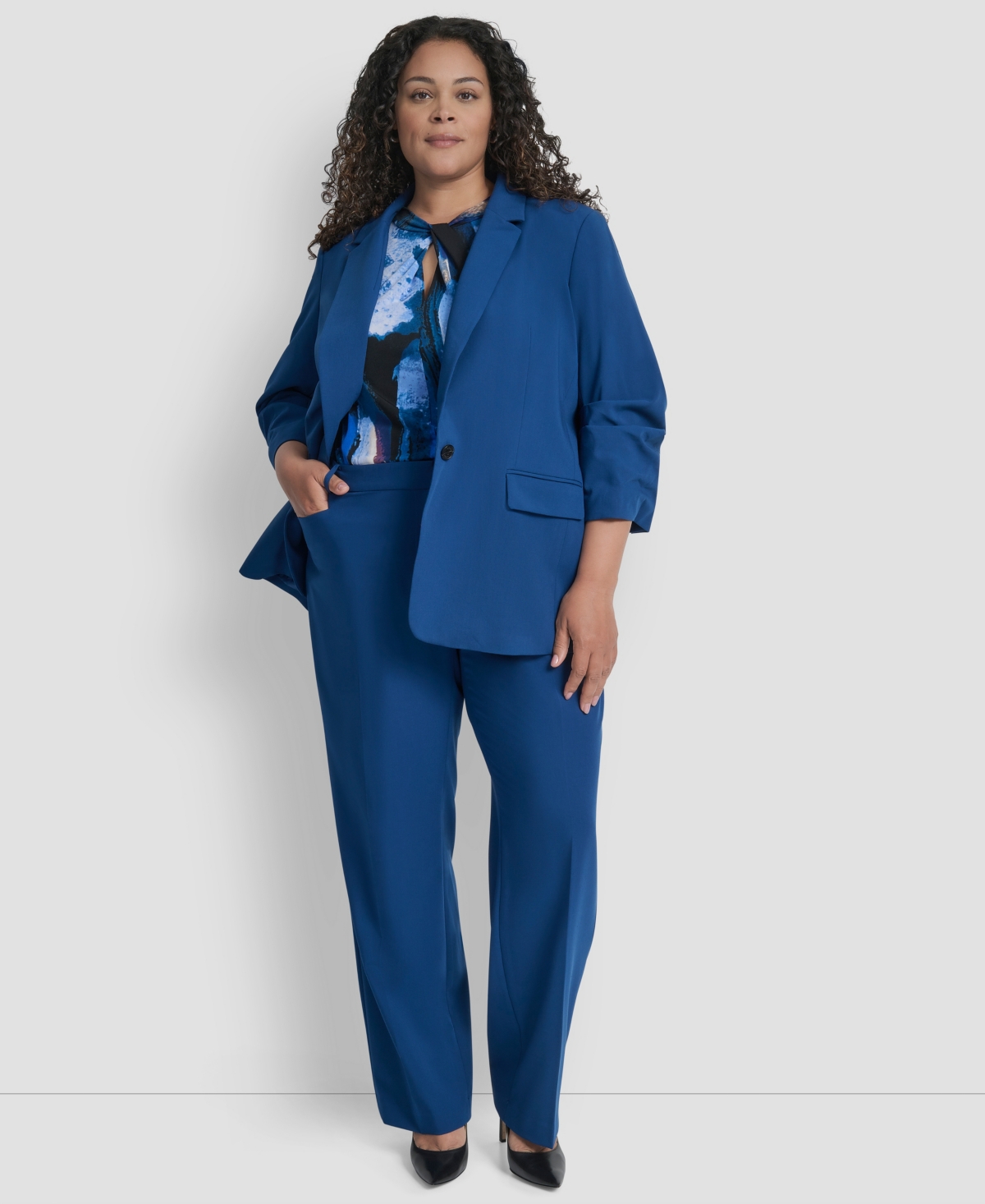Dkny Plus Size Notch Collar Jacket In Blue