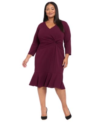 Plus Size Side-Knot 3/4-Sleeve Dress