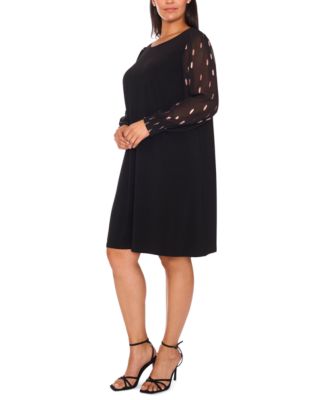 Plus Size Clip Chiffon Long Sleeve Shift Dress