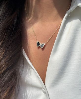Mini Butterfly Necklace with Black Onyx in 14k Gold Plated Sterling Silver