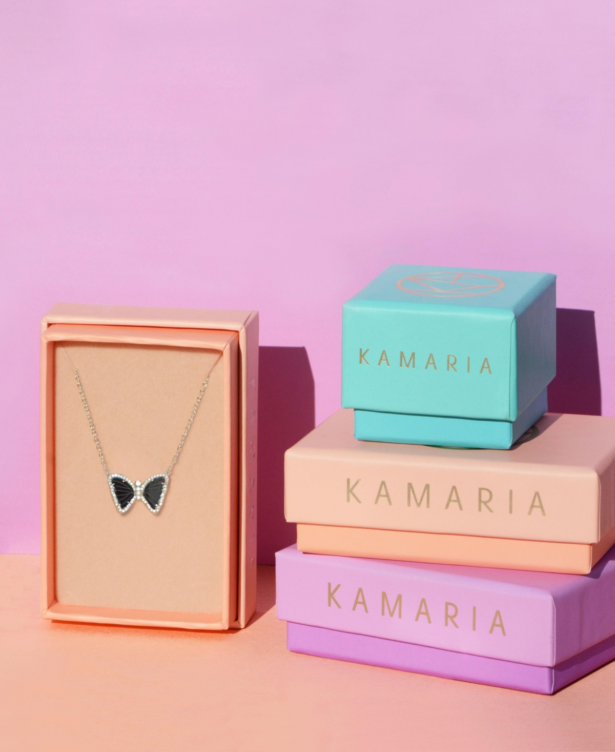 Kamaria Mini Butterfly Necklace With Black Onyx In 14k Gold Plated Sterling Silver