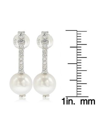 Suzy Levian Sterling Silver Pearl & White Sapphire Dangle Earrings